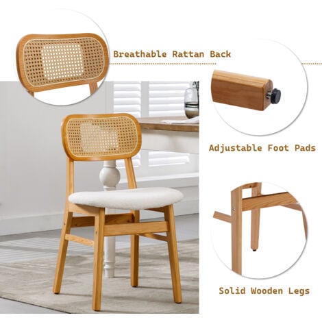 WAHSON Set di 2 Sedie,  Sedie da Pranzo in Rattan Sedie da Cucina Gambe in Legno Sedie in Pelliccia per Sala da Pranzo, Beige
