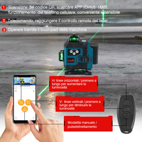 Livelle Laser 4D 16 Linee Campo di Livellamento Automatico: ±4°con 2 Batterie