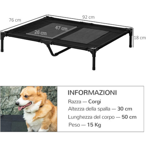 PawHut Brandina per Cani Grandi in Metallo e Tessuto a Rete Traspirante Nero