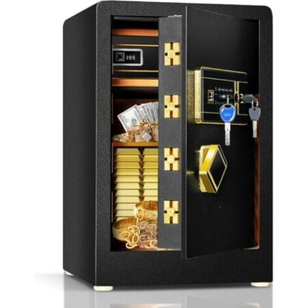 GOPLUS Cassaforte con Codice Elettronico e Chiave, Acciaio, Password Nascoste, Ripiano Regolabile, Sistema di Allarme