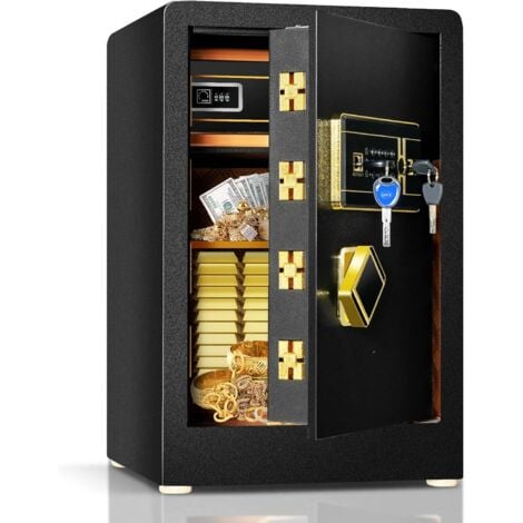 GOPLUS Cassaforte con Codice Elettronico e Chiave, Acciaio, Password Nascoste, Ripiano Regolabile, Sistema di Allarme