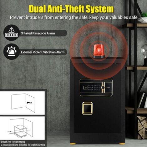 GOPLUS Cassaforte con Codice Elettronico e Chiave, Acciaio, Password Nascoste, Ripiano Regolabile, Sistema di Allarme
