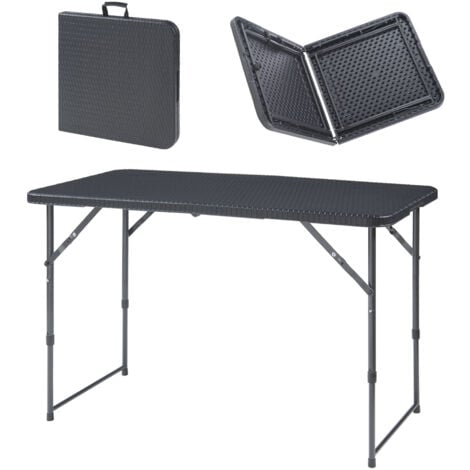 Tavolo da Picnic Adelfia Pieghevole - Nero Effetto Rattan [en.casa]