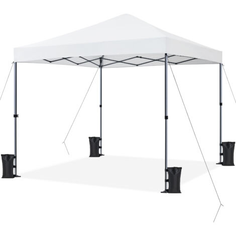 Yaheetech Gazebo Richiudibile Pieghevole Impermeabile 3x3 m in PVC Gazebo Pop Up Altezza Regolabile Tessuto Oxford Adatto per Terrazza Fiera Feste Giardino Mercato Campeggio Bar Pub Bianco