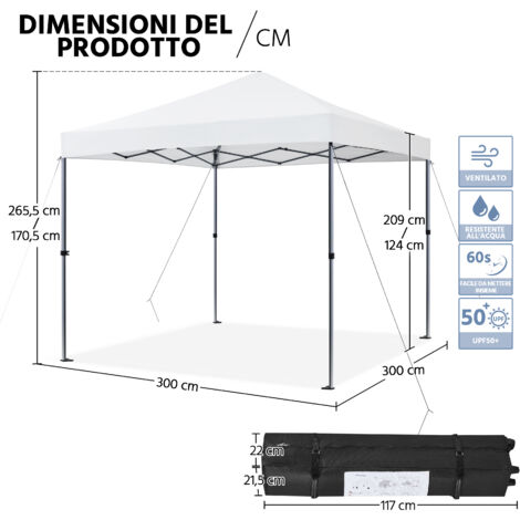 Yaheetech Gazebo Richiudibile Pieghevole Impermeabile 3x3 m in PVC Gazebo Pop Up Altezza Regolabile Tessuto Oxford Adatto per Terrazza Fiera Feste Giardino Mercato Campeggio Bar Pub Bianco
