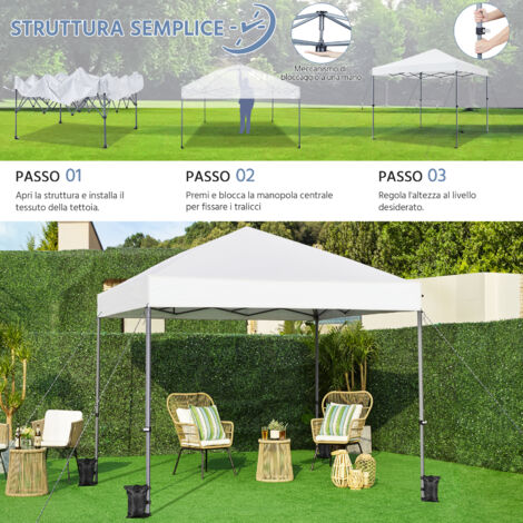 Yaheetech Gazebo Richiudibile Pieghevole Impermeabile 3x3 m in PVC Gazebo Pop Up Altezza Regolabile Tessuto Oxford Adatto per Terrazza Fiera Feste Giardino Mercato Campeggio Bar Pub Bianco