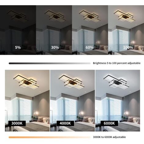 Ganeed Dimmerabile luce di Soffitto, 3-Rettangolo Soffitto LED Moderne Lampade con Telecomando, 68W acrilico Montaggio a Filo della luce di Soffitto del Lampadario a Bracci per Camera da letto Cucina