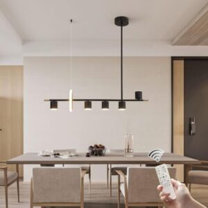 Ganeed Moderne schwarze Pendelleuchte, dimmbare LED-Pendelleuchte zum Aufhängen mit Strahlern, 101,6 cm moderner LED-Kronleuchter, Kücheninsel, für Tisch, Esszimmer, Bar (40 W, 6-Licht, mattschwarz)