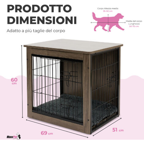 MaxxPet Gabbia per Cani - Mobili per la Casa per Cani - Kennel Cane Grande - Cuccia Moderna da Interno - Casetta per Animali - Vassoio Multiuso Rimovibile - con 2 Porte - 69x51x60 cm - Nero