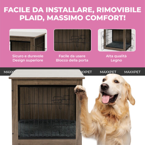 MaxxPet Gabbia per Cani - Mobili per la Casa per Cani - Kennel Cane Grande - Cuccia Moderna da Interno - Casetta per Animali - Vassoio Multiuso Rimovibile - con 2 Porte - 69x51x60 cm - Nero