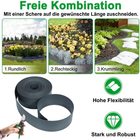 Bordo per aiuole 20 m Bordo per aiuole in plastica PP Bordo per aiuole in rotolo Bordo flessibile per aiuole da giardino Protezione UV e resistenza agli agenti atmosferici Prato Antracite NAIZY