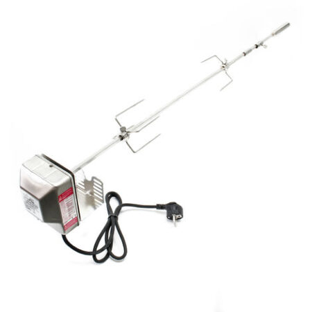 Wiltec Girarrosto da barbecue 97 cm 230 V, Spiedo in acciaio inox con 2 forchettoni carne