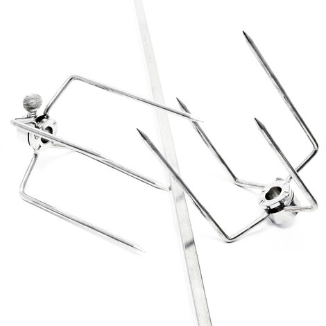 Wiltec Girarrosto da barbecue 97 cm 230 V, Spiedo in acciaio inox con 2 forchettoni carne