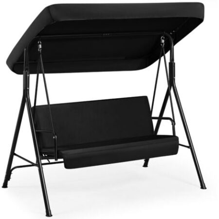 Yaheetech Dondolo da Giardino 3 Posti Reclinabile con Tettuccio Regolabile e Cuscini Imbottiti in Metallo e Tessuto Nero 170 × 112,5 × 162,5 cm Esterno Balcone Terrazzo Cortile