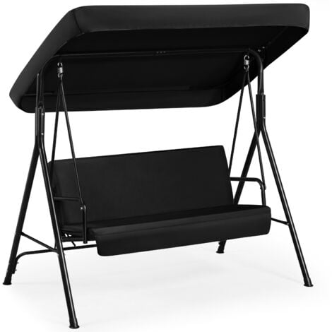Yaheetech Dondolo da Giardino 3 Posti Reclinabile con Tettuccio Regolabile e Cuscini Imbottiti in Metallo e Tessuto Nero 170 × 112,5 × 162,5 cm Esterno Balcone Terrazzo Cortile