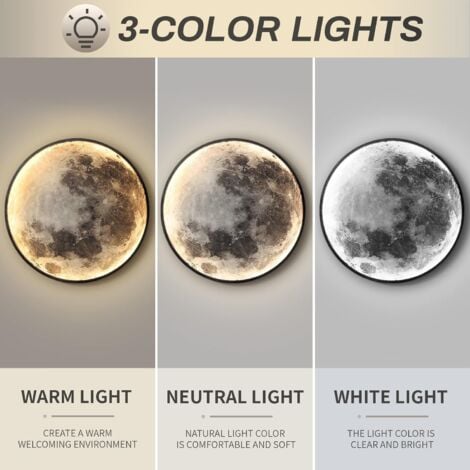 Applique da parete per interni Lampada da parete moderna a LED 15W Cerchio Design 6500K Nero Camera da letto Soggiorno 24 CM Ulisem