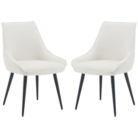 Set di 2 Sedie da Pranzo Moderne Sedie da Cucina in Tessuto Sedia Sala da Pranzo con Gambe in Metallo per Soggiorno, Bianco