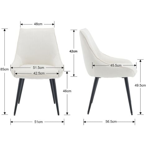 Set di 2 Sedie da Pranzo Moderne Sedie da Cucina in Tessuto Sedia Sala da Pranzo con Gambe in Metallo per Soggiorno, Bianco