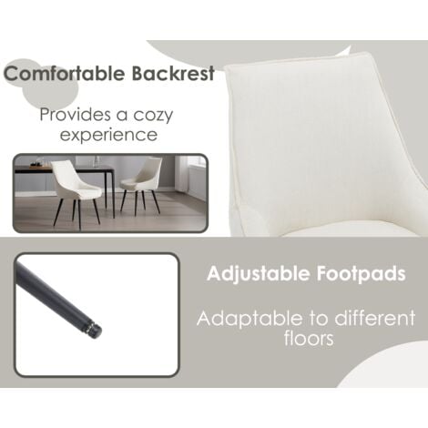 Set di 2 Sedie da Pranzo Moderne Sedie da Cucina in Tessuto Sedia Sala da Pranzo con Gambe in Metallo per Soggiorno, Bianco