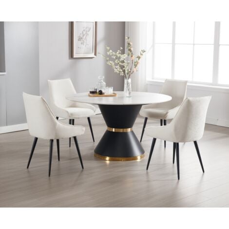 Set di 2 Sedie da Pranzo Moderne Sedie da Cucina in Tessuto Sedia Sala da Pranzo con Gambe in Metallo per Soggiorno, Bianco