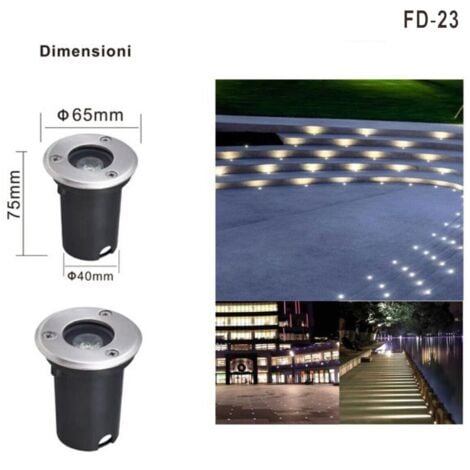 FARETTO 1W LED SEGNAPASSO TERRA TONDO INCASSO LUCE BIANCA FREDDA 6500K