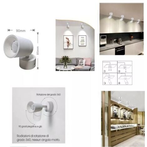 FARETTO LED SOFFITTO ORIENTABILE 7W LUCE NATURALE MODERNO BIANCO APPLIQUE LED