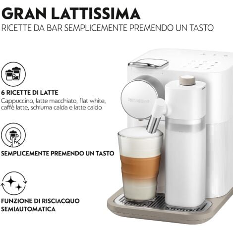 Nespresso Gran Lattissima De'Longhi EN640.W Macchina da caffè, Sistema Capsule Nespresso, Pannello Intuitivo, Spegnimento Automatico, Serbatoio 1,3L, Risparmio Energetico, Potenza 1400 W, Bianco