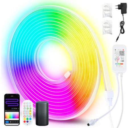 10M Striscia LED NEON Dimmerabile RGBIC Striscia LED al neon, controllo app e telecomando Timer Sincronizzazione musicale, con Alexa e Google Assistant Deco per interni esterni