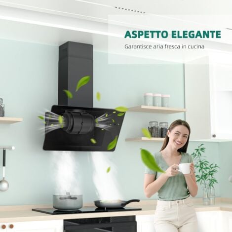 FIREGAS Cappa aspirante 60 cm, cappa aspirante con controllo touch, LED, motore senza spazzole, a basso rumore, potente cappa inclinata, efficienza A++ [Classe di efficienza energetica A++]