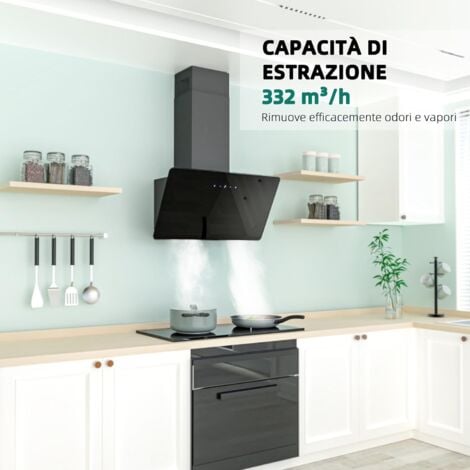 FIREGAS Cappa aspirante 60 cm, cappa aspirante con controllo touch, LED, motore senza spazzole, a basso rumore, potente cappa inclinata, efficienza A++ [Classe di efficienza energetica A++]