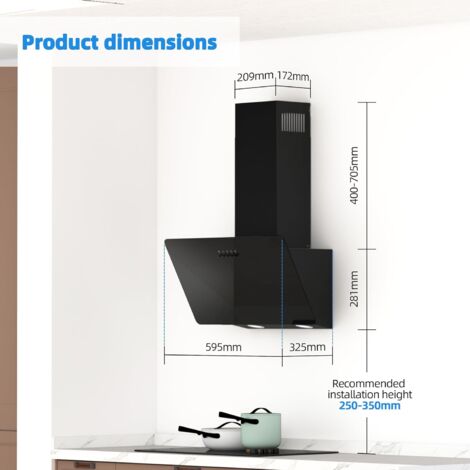 FIREGAS Cappa aspirante 60 cm, cappa aspirante con LED, motore senza spazzole, silenziosa, potente cappa aspirante, cappa inclinata con efficienza A++ [Classe di efficienza energetica A++]