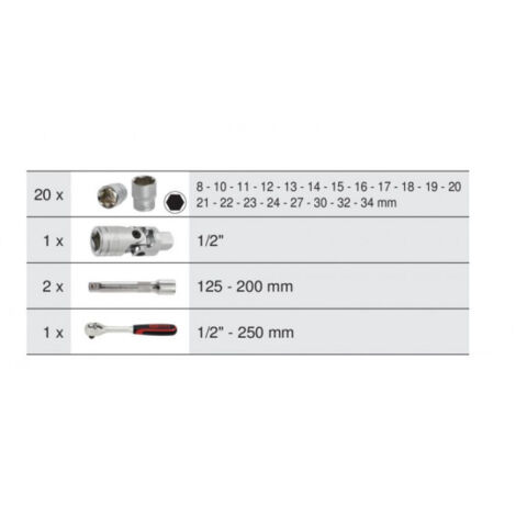 Scatola di bussole, cricchetti e accessori - ULTIMATE 1/2'' 24 pezzi - KS TOOLS - 922.0623