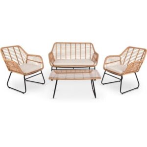 Set da giardino 4 posti IMPERIA BEIGE, tavolino da esterno + divano 2 posti + 2 poltrone, beige, resistente ai raggi UV