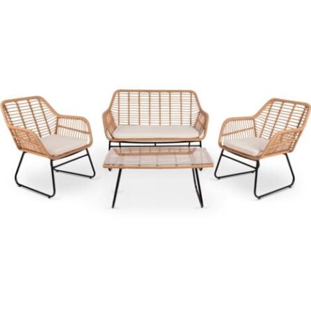 Set da giardino 4 posti IMPERIA BEIGE, tavolino da esterno + divano 2 posti + 2 poltrone, beige, resistente ai raggi UV