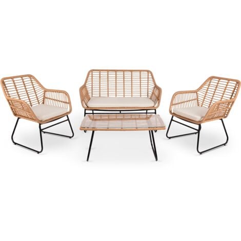 Set da giardino 4 posti IMPERIA BEIGE, tavolino da esterno + divano 2 posti + 2 poltrone, beige, resistente ai raggi UV