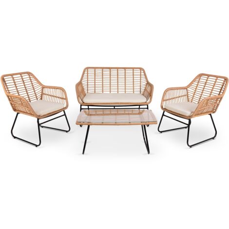 Set da giardino 4 posti IMPERIA BEIGE, tavolino da esterno + divano 2 posti + 2 poltrone, beige, resistente ai raggi UV
