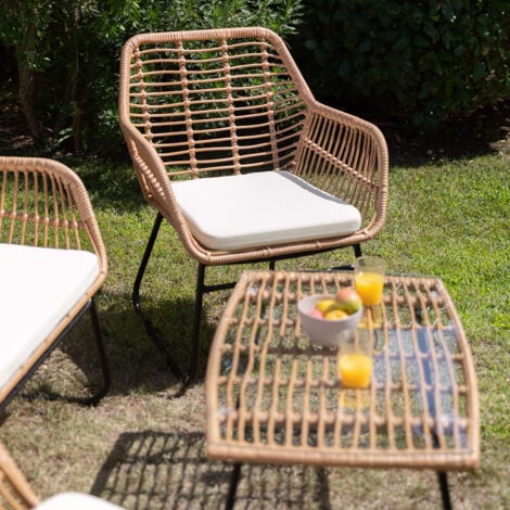 Set da giardino 4 posti IMPERIA BEIGE, tavolino da esterno + divano 2 posti + 2 poltrone, beige, resistente ai raggi UV