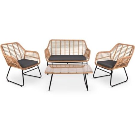 Set da giardino 4 posti IMPERIA DARK GREY, tavolino da esterno + divano 2 posti + 2 poltrone, grigio, resistente ai raggi UV