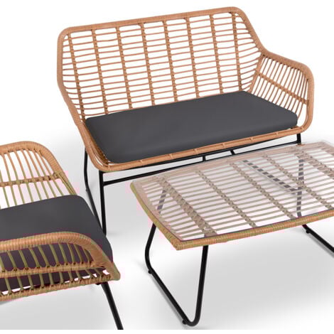 Set da giardino 4 posti IMPERIA DARK GREY, tavolino da esterno + divano 2 posti + 2 poltrone, grigio, resistente ai raggi UV