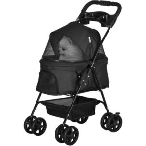PawHut Passeggino per Cani Piccoli Pieghevole con Ruote Girevoli Nero