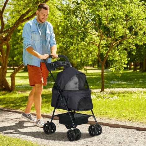 PawHut Passeggino per Cani Piccoli Pieghevole con Ruote Girevoli Nero