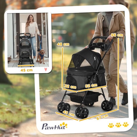 PawHut Passeggino per Cani Piccoli Pieghevole con Ruote Girevoli Nero