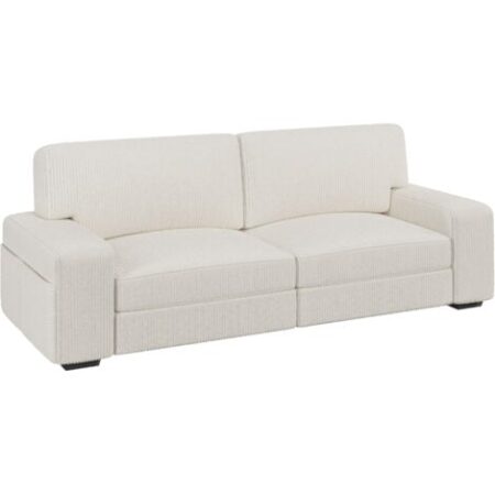 Yaheetech Divano a 2 Posti in Velluto Divanetto Imbottito con Braccioli e Schienale Sofa con Tasche Portaoggetti Laterali per Salotto Soggiorno 212 × 81 × 83 cm Avorio