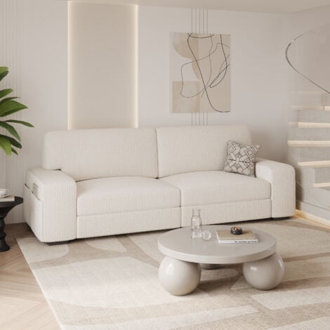 Yaheetech Divano a 2 Posti in Velluto Divanetto Imbottito con Braccioli e Schienale Sofa con Tasche Portaoggetti Laterali per Salotto Soggiorno 212 × 81 × 83 cm Avorio