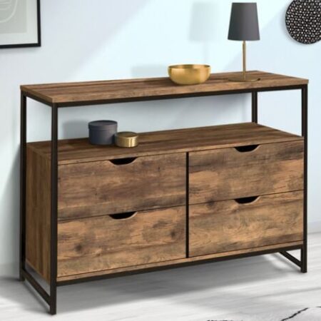HAWKINS 110 cm Cassettone di design industriale a 4 cassetti con ripiano