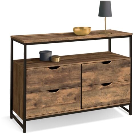 HAWKINS 110 cm Cassettone di design industriale a 4 cassetti con ripiano
