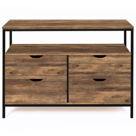 HAWKINS 110 cm Cassettone di design industriale a 4 cassetti con ripiano