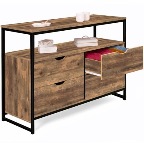 HAWKINS 110 cm Cassettone di design industriale a 4 cassetti con ripiano