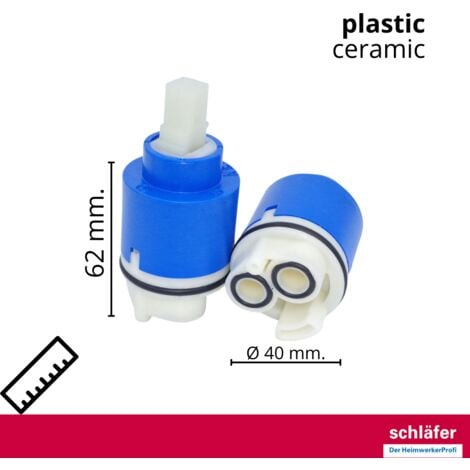 Schläfer 480063  Cartuccia Rubinetto Miscelatore 40mm, Cartuccia di Ricambio Universale in Ceramica con 2 Piedini, Per Rubinetti Miscelatori Monocomando di Cucina, Bagno, Doccia e Vasca