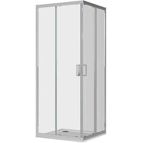 Box Doccia Scorrevole 70x70 cm Profili in Alluminio Cromato Vetro 6mm Trasparente h190 - Reversibile Mod. Java